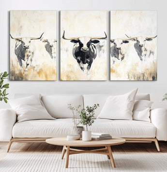 40397799-MGV-CV-36X24-Texas Longhorn Wall Art Canvas Print, Framed Rustic Herd Art Picture Print, Western Bull Perfect Neutral Western Decor Artwork