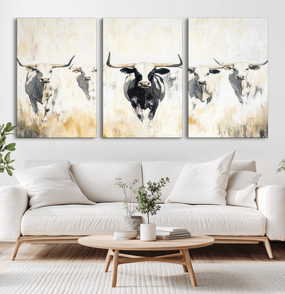 40397799-MGV-CV-36X24-Texas Longhorn Wall Art Canvas Print, Framed Rustic Herd Art Picture Print, Western Bull Perfect Neutral Western Decor Artwork