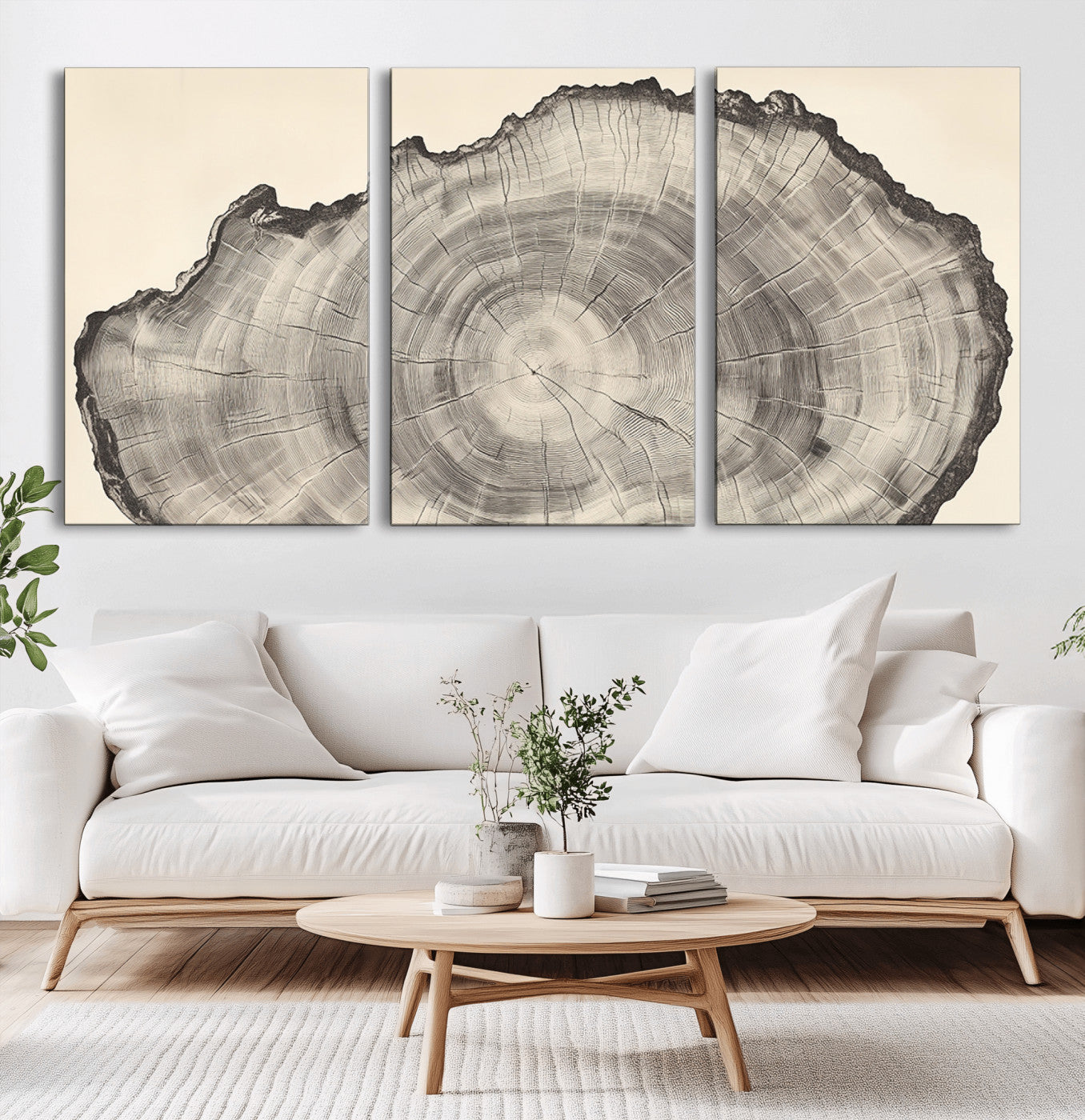 98921313-MGV-CV-60X30-3P-Tree Ring Wall Art Canvas Print, Framed Wood Slice Art Picture Print, Minimalist Wood Perfect Rustic Academic Decor Artwork