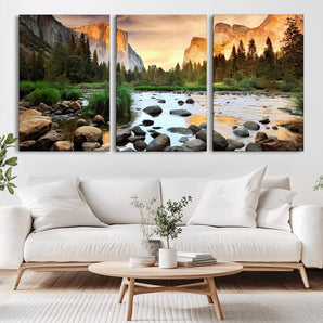 90956031-MGV-CV-36X24-Yosemite Valley Wall Art – Scenic Mountain River Landscape Canvas Print, Nature Photography for Living Room, Bedroom, Cabin,