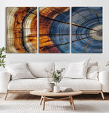 96890915-MGV-CV-36X24-Abstract Tree Ring Wall Art – Rustic Nature Canvas Print with Wood Grain Texture, Modern Earth Tone Artwork for Office, Living