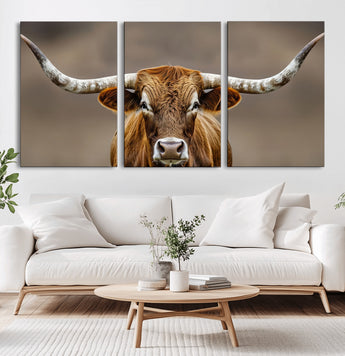 12179171-MGV-CV-36X24-Texas Longhorn Wall Art Canvas Print, Framed Brown Bull Art Picture Print, Lone Cattle Perfect Rustic Western Decor Artwork
