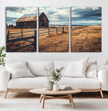 69356982-MGV-CV-36X24-Old Barn Wall Art Canvas Print, Framed Rustic Fence Art Picture Print, Wooden Farmhouse Perfect Rustic Farmhouse Decor Artwork