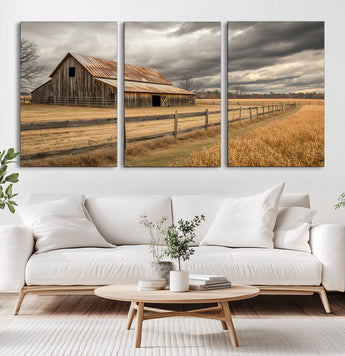 26821575-MGV-CV-36X24-Old Barn Wall Art Canvas Print, Framed Rustic Barn Art Picture Print, Moody Farm Perfect Rustic Farmhouse Decor Artwork