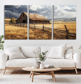 38758826-MGV-CV-36X24-Rustic Barn Wall Art Canvas Print, Framed Moody Barn Art Picture Print, Golden Field Perfect Rustic Farmhouse Decor Artwork
