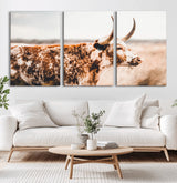 11528295-MGV-CV-36X24-Speckled Longhorn Wall Art Canvas Print, Framed Texas Cattle Art Picture Print, Horned Cow Perfect Rustic Western Decor Artwork