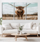 39350715-MGV-CV-36X24-Texas Longhorn Wall Art Canvas Print, Framed Longhorn Cow Art Picture Print, Western Cattle Perfect Rustic Western Decor Artwork