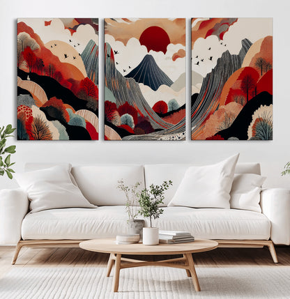 59495752-MGV-CV-36X24-Abstract Mountain Wall Art Canvas Print, Framed Vibrant Landscape Art Picture Print, Nature Drawing Perfect Contemporary