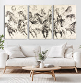 19433417-MGV-CV-36X24-Running Horses Wall Art Canvas Print, Framed Horse Sketch Art Picture Print, Galloping Herd Perfect Monochrome Western Decor