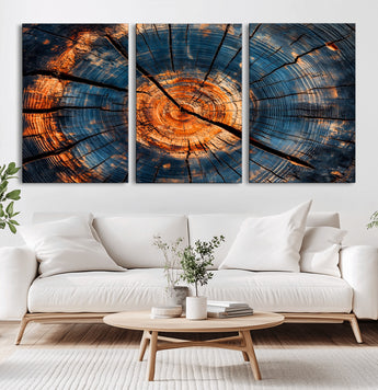 81894502-MGV-CV-36X24-Burnt Wood Wall Art Canvas Print, Framed Aged Timber Art Picture Print, Rustic Tree Slice Perfect Rustic Decor Artwork for Home,