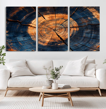 18975622-MGV-CV-36X24-Burnt Wood Wall Art Canvas Print, Framed Aged Timber Art Picture Print, Rustic Tree Slice Perfect Rustic Decor Artwork for Home,