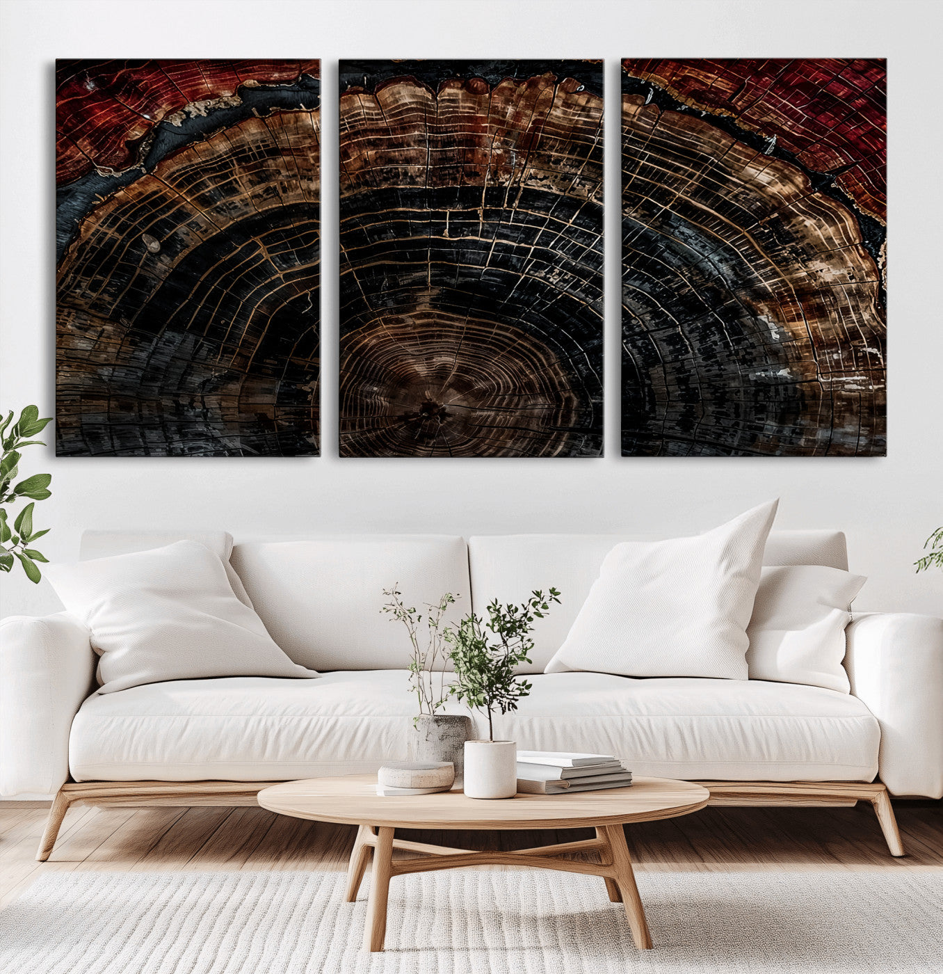 43686762-MGV-CV-36X24-Dark Wood Ring Wall Art Canvas Print, Framed Abstract Wood Tree Art Picture Print, Rustic Tree Slice Perfect Rustic Decor Artwork