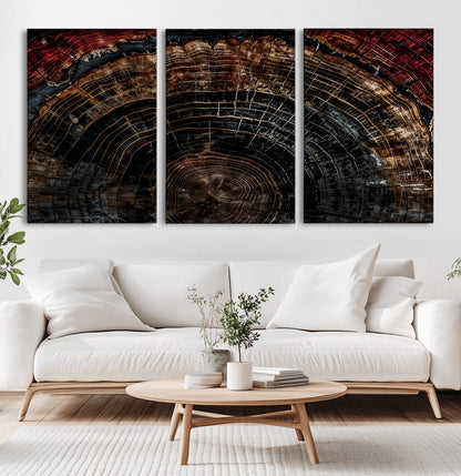 43686762-MGV-CV-36X24-Dark Wood Ring Wall Art Canvas Print, Framed Abstract Wood Tree Art Picture Print, Rustic Tree Slice Perfect Rustic Decor Artwork