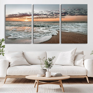40632752-MGV-CV-36X24-Ocean Sunset Wall Art Canvas Print, Framed Beach Waves Art Picture Print, Coastal Scene Perfect Coastal Decor Artwork