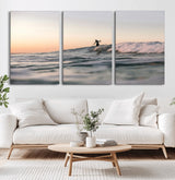 58502923-MGV-CV-60X30-3P-Wave Rider Wall Art Canvas Print, Framed Ocean Wave Art Picture Print, Riding Surf Perfect Sunset Surf Decor Artwork