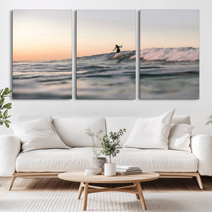 58502923-MGV-CV-36X24-Wave Rider Wall Art Canvas Print, Framed Ocean Wave Art Picture Print, Riding Surf Perfect Sunset Surf Decor Artwork