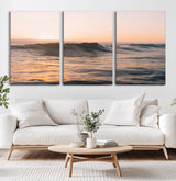 46299358-MGV-CV-36X24-Sunset Waves Wall Art Canvas Print, Framed Ocean Horizon Art Picture Print, Golden Water Perfect Golden Hour Coastal Decor Artwork