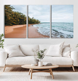 88125882-MGV-CV-60X30-3P-Tropical Shoreline Wall Art Canvas Print, Framed Palm Trees Art Picture Print, Tropical Ocean Perfect Tropical Coastal Decor