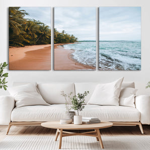 88125882-MGV-CV-36X24-Tropical Shoreline Wall Art Canvas Print, Framed Palm Trees Art Picture Print, Tropical Ocean Perfect Tropical Coastal Decor