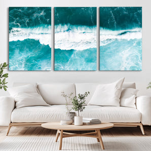 23828594-MGV-CV-36X24-Aerial Waves Wall Art Canvas Print, Framed Ocean Break Art Picture Print, Sea Foam Perfect Tropical Coastal Decor Artwork