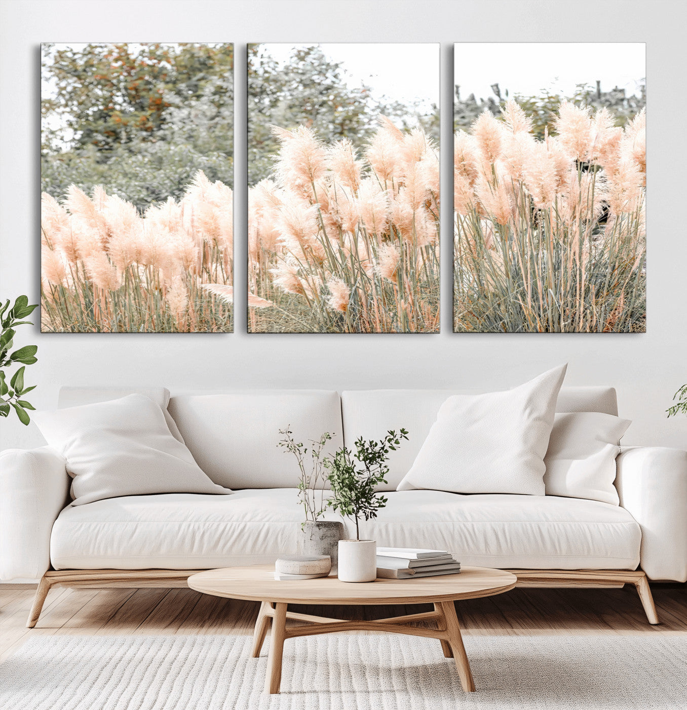 21826392-MGV-CV-36X24-Pampas Grass Wall Art Canvas Print, Framed Soft Pampas Art Picture Print, Pastel Grasses Perfect Soft Neutral Boho Decor Artwork