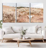 97234735-MGV-CV-60X30-3P-Rustic Bones Wall Art Canvas Print, Framed Desert Sage Art Picture Print, Prairie Skull Perfect Minimal Rustic Decor Artwork