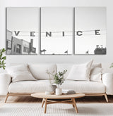68254589-MGV-CV-60X30-3P-Venice Sign Wall Art Canvas Print, Framed Venice Letters Art Picture Print, Los Angeles Perfect Minimalist Urban Decor Artwork