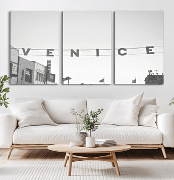 68254589-MGV-CV-60X30-3P-Venice Sign Wall Art Canvas Print, Framed Venice Letters Art Picture Print, Los Angeles Perfect Minimalist Urban Decor Artwork