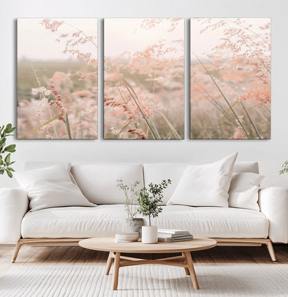 79164340-MGV-CV-36X24-Pastel Grasses Wall Art Canvas Print, Framed Soft Meadow Art Picture Print, Field in Breeze Perfect Pastel Minimal Decor Artwork