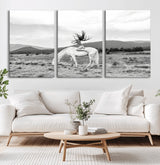 62789800-MGV-CV-36X24-White Horse Wall Art Canvas Print, Framed Woman Rider Art Picture Print, Equestrian Pose Perfect Western Boho Decor Artwork