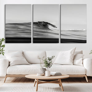 24029476-MGV-CV-36X24-Black Wave Wall Art Canvas Print, Framed Abstract Surf Art Picture Print, Minimalist Ocean Perfect Minimalist Coastal Decor