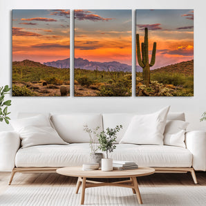 25332783-MGV-CV-36X24-Saguaro Cactus Wall Art Canvas Print, Framed Arizona Sunset Art Picture Print, Sonoran Desert Perfect Southwestern Boho Decor