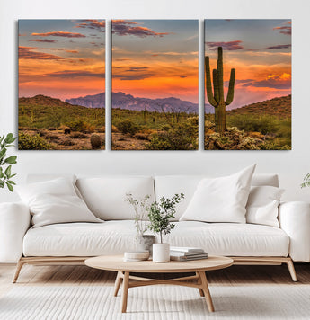 25332783-MGV-CV-36X24-Saguaro Cactus Wall Art Canvas Print, Framed Arizona Sunset Art Picture Print, Sonoran Desert Perfect Southwestern Boho Decor
