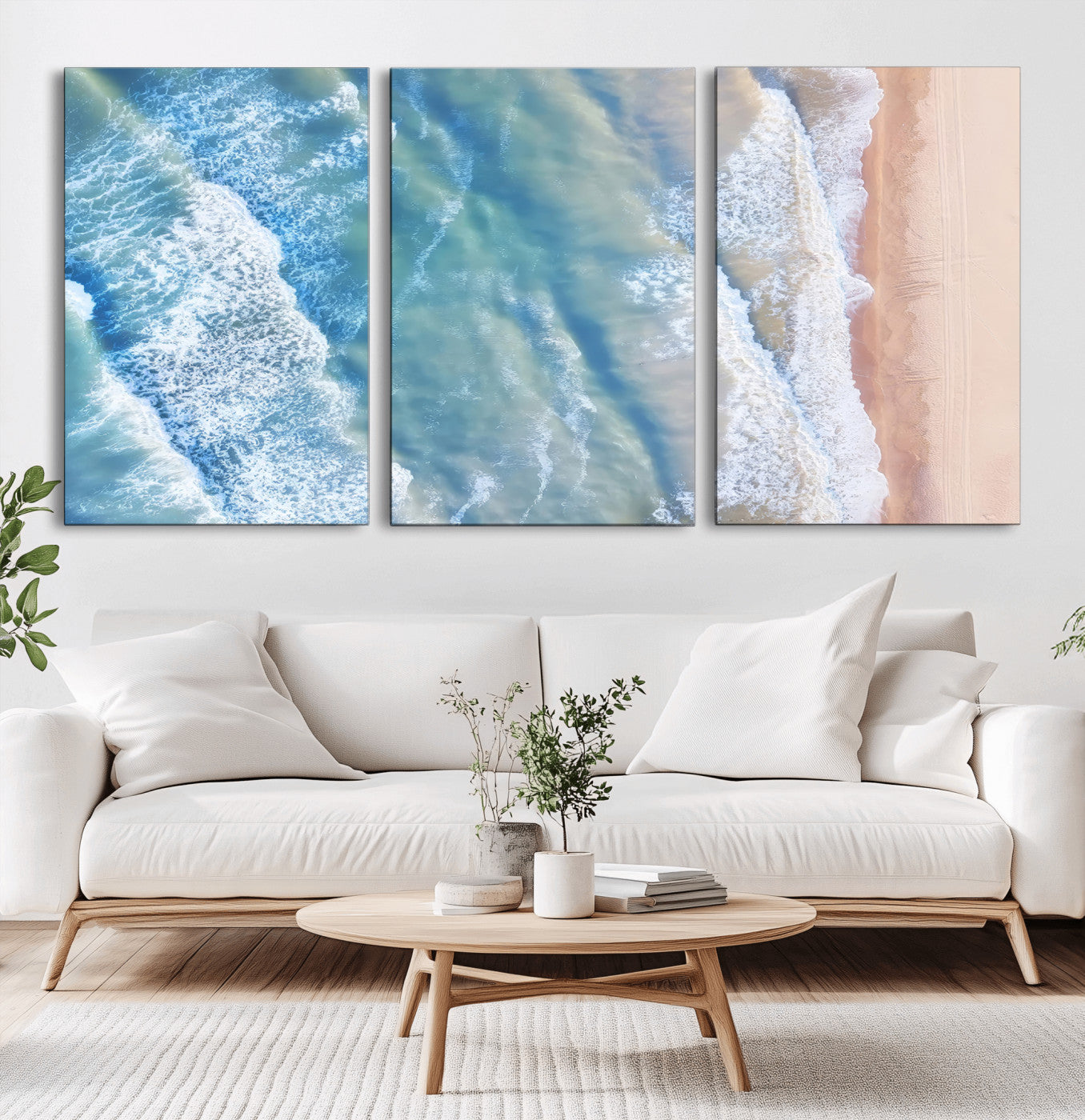 17641845-MGV-CV-36X24-Aerial Ocean Wall Art Canvas Print, Framed Blue Waves Art Picture Print, Sandy Shoreline Perfect Modern Coastal Decor Artwork