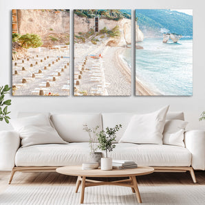 84816639-MGV-CV-36X24-Mediterranean Beach Wall Art Canvas Print, Framed Airy Coastal Art Picture Print, Summer Shore Perfect Coastal Retreat Decor