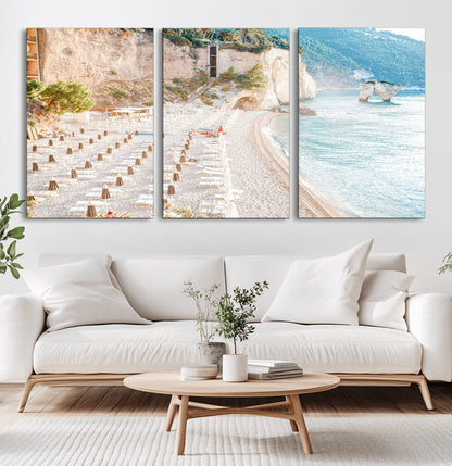 84816639-MGV-CV-36X24-Mediterranean Beach Wall Art Canvas Print, Framed Airy Coastal Art Picture Print, Summer Shore Perfect Coastal Retreat Decor