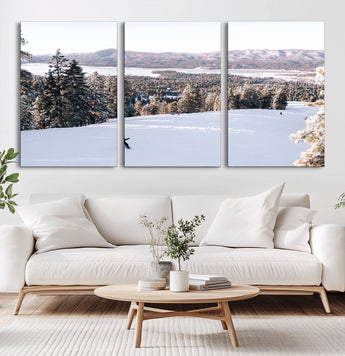 79857868-MGV-CV-60X30-3P-Snowy Mountain Wall Art Canvas Print, Framed Ski Slope Art Picture Print, Winter Forest Perfect Modern Rustic Decor Artwork