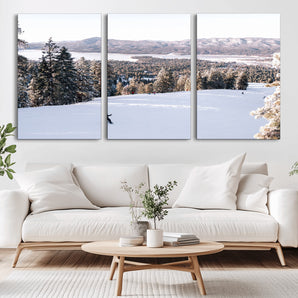79857868-MGV-CV-36X24-Snowy Mountain Wall Art Canvas Print, Framed Ski Slope Art Picture Print, Winter Forest Perfect Modern Rustic Decor Artwork