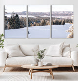 79857868-MGV-CV-36X24-Snowy Mountain Wall Art Canvas Print, Framed Ski Slope Art Picture Print, Winter Forest Perfect Modern Rustic Decor Artwork