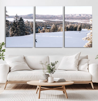 79857868-MGV-CV-36X24-Snowy Mountain Wall Art Canvas Print, Framed Ski Slope Art Picture Print, Winter Forest Perfect Modern Rustic Decor Artwork