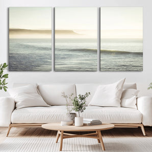 39310633-MGV-CV-36X24-Coastal Cliffs Wall Art Canvas Print, Framed Misty Ocean Art Picture Print, Morning Light Perfect Minimalistic Coastal Decor