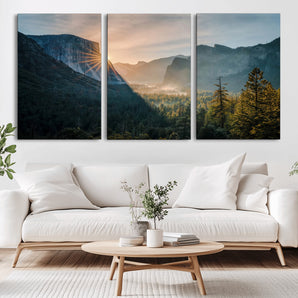 51605481-MGV-CV-36X24-Yosemite Valley Wall Art Canvas Print, Framed Mountain Sunrise Art Picture Print, National Park Perfect Vintage Explorer Decor