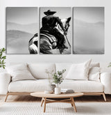 83102464-MGV-CV-36X24-Western Cowboy Wall Art Canvas Print, Framed Monochrome Horse Art Picture Print, Western Equestrian Perfect Rustic Western Decor