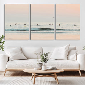 98888919-MGV-CV-36X24-Pastel Ocean Wall Art Canvas Print, Framed Soft Sunset Swimming Art Picture Print, Calm Sea Horizon Perfect Soft Coastal