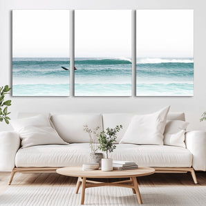 56345117-MGV-CV-36X24-Minimalist Surfing Wall Art Canvas Print, Framed Ocean Waves Art Picture Print, Soft Ocean Perfect Minimalist Coastal Decor