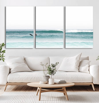 56345117-MGV-CV-36X24-Minimalist Surfing Wall Art Canvas Print, Framed Ocean Waves Art Picture Print, Soft Ocean Perfect Minimalist Coastal Decor