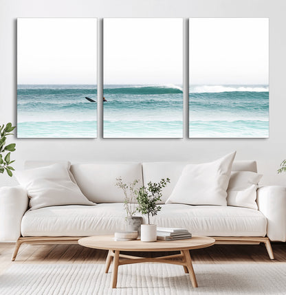 56345117-MGV-CV-36X24-Minimalist Surfing Wall Art Canvas Print, Framed Ocean Waves Art Picture Print, Soft Ocean Perfect Minimalist Coastal Decor