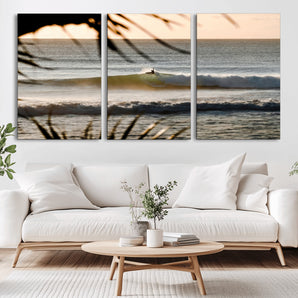 24896468-MGV-CV-36X24-Sunset Surf Wall Art Canvas Print, Framed Golden Waves Art Picture Print, Tropical Ocean Perfect Tropical Boho Decor Artwork
