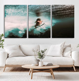 85923512-MGV-CV-36X24-Aquatic Motion Wall Art Canvas Print, Framed Underwater Swimming Art Picture Print, Female Surfer Diving Perfect Coastal Boho
