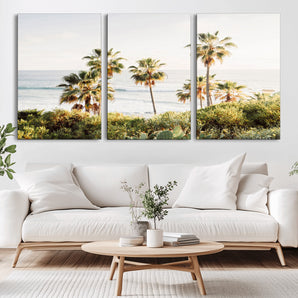 94707294-MGV-CV-36X24-California Coast Wall Art Canvas Print, Framed Palm Trees Art Picture Print, Coastal Landscape Perfect Coastal Minimalist Decor